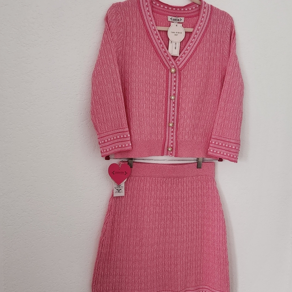 2pc set pink and cream skirt and cardigan Nanette Lepore with tags attached, M.